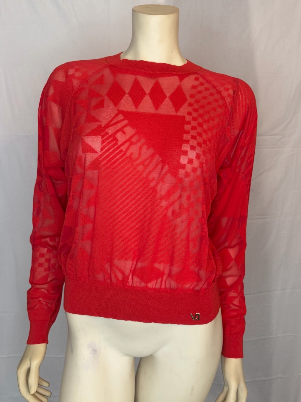 Versace Jeans Collection Red Sheer Geometric Crewneck Sweater